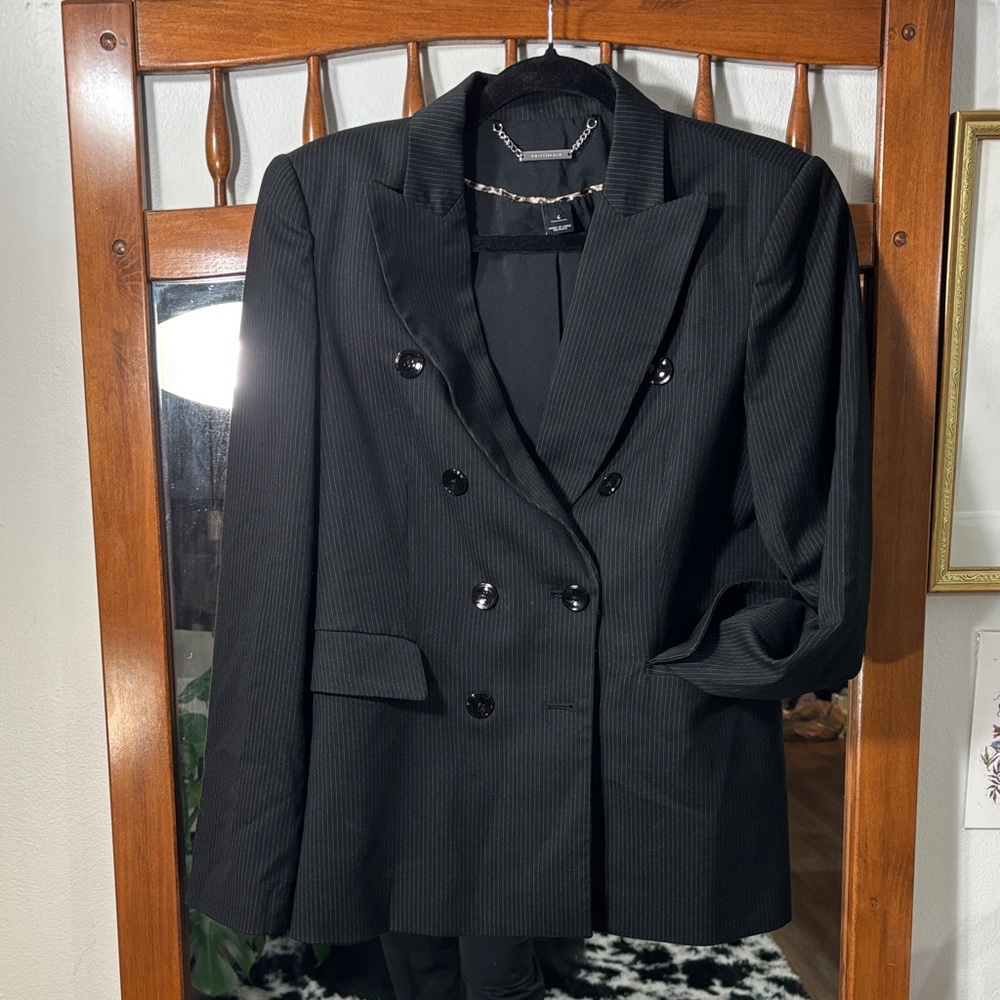 Vintage White House Black Hourglass Market Elegant  Academia Pinstriped Blazer 6